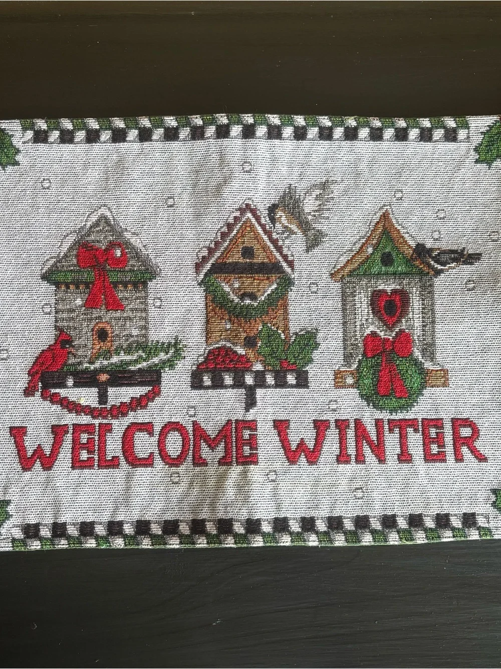 Tapestry Placemats Winter Cardinals Birdhouse Holiday Red 18